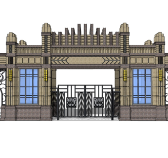 欧式小区大门SU模型下载